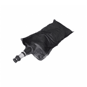 A black bag with a water bottle resting on top, featuring absorbent pillows and a camlock for spill containment.